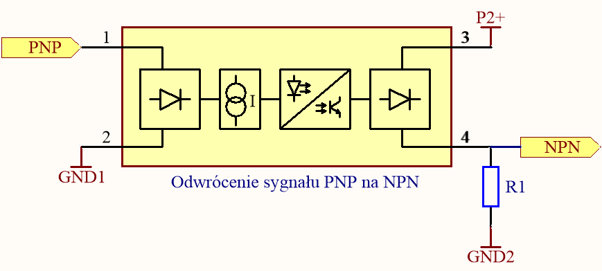 Odwrócenie sygnału PNP dla wyjścia NPN